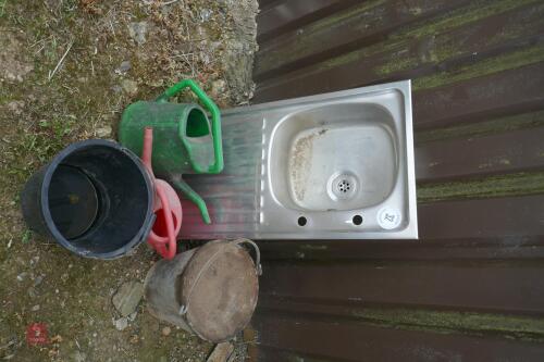 SINK, CANS AND BUCKET