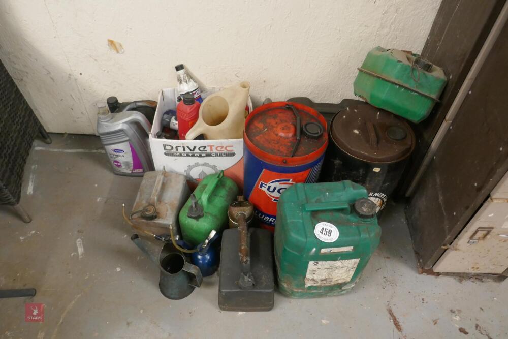 JOB LOT OF OIL, CANS AND FUNNEL