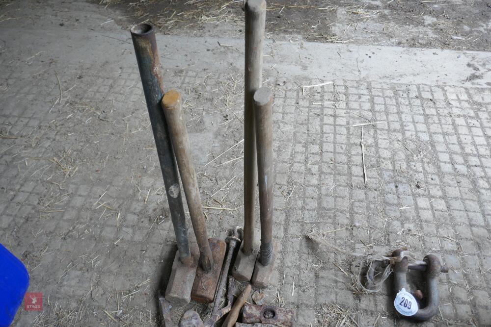 4 SLEDGE HAMMERS ETC