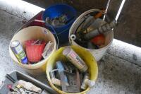 5 ASSORTED BUCKETS OF TOOLS AND FIXINGS