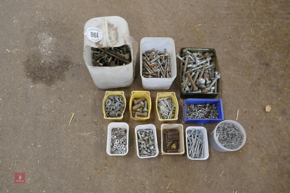 12 TUBS OF NUTS, BOLTS, WASHERS ETC