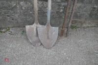 2 x SHOVELS, IRON BAR & BUCKRAKE TINE - 4