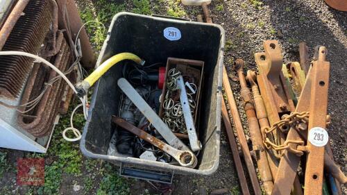 BOX OF TOOLS ETC