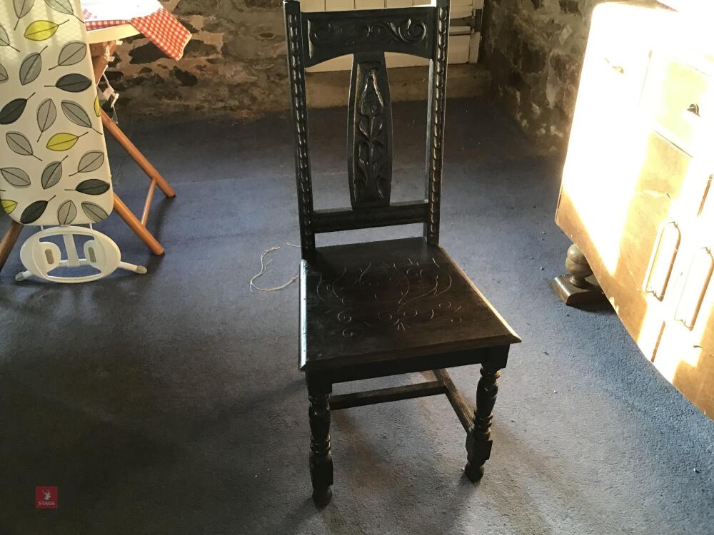 SOLID OAK CARVED HALL CHAIR