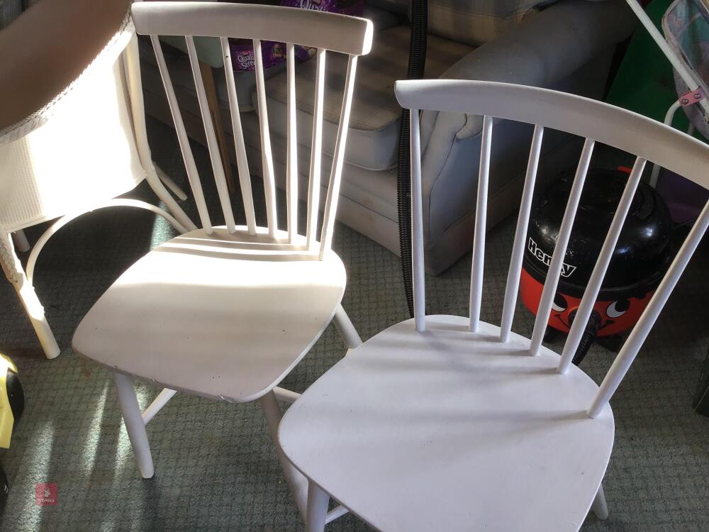 2 WHITE PAINTED STICK BACK WOODEN CHAIRS