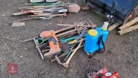 QTY OF GARDEN TOOLS & KNAPSACK SPRAYER