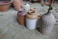 6 STONE JARS AND GLASS BOTTLE - 3