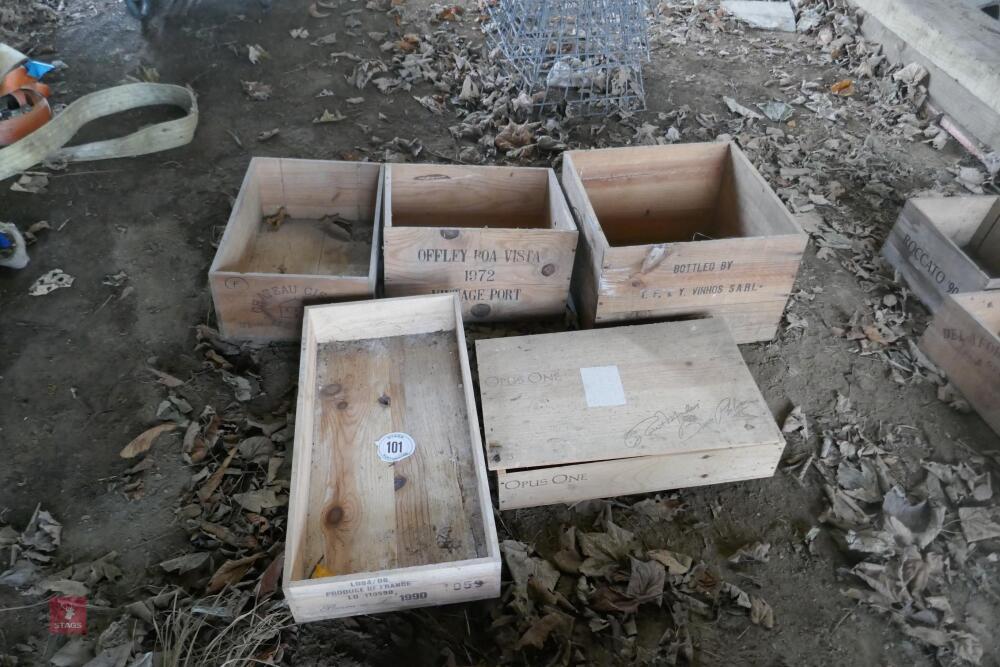 5 WOODEN WINE BOXES