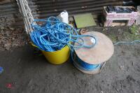 REEL AND TUB OF BLUE ROPE