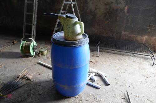 BLUE BARREL, OIL JUG ETC