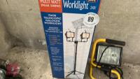 2X 240V SPOTLIGHTS + STAND & SPARE BULBS - 2