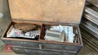 LARGE WOODEN CHEST & CARPENTERS TOOLS - 2