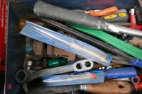 BOX OF TOOLS & 3 HAND SAWS - 6