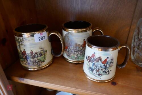 3 X POTTERY HUNTING SCENE TANKARDS