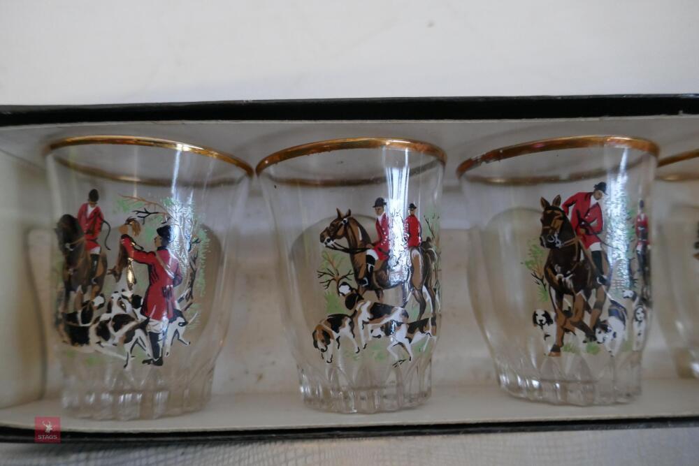 SET OF 6 DECORATIVE HUNT SCENE GLASSES