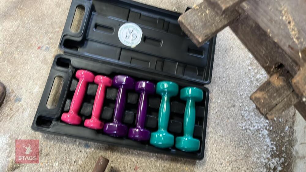 SET OF DUMBBELLS IN CASE