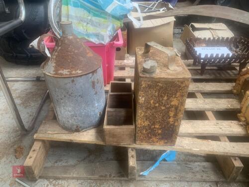 2X STEEL CANS & WOODEN POTTING BOX