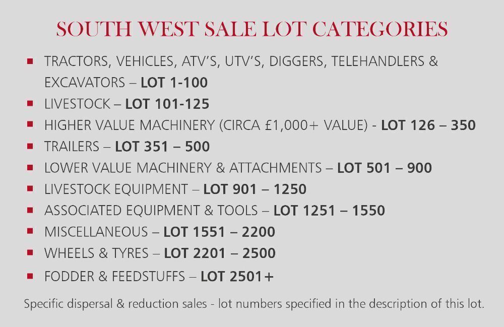 SOUTH WEST SALE LOT CATEGORIES