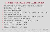 SOUTH WEST SALE LOT CATEGORIES