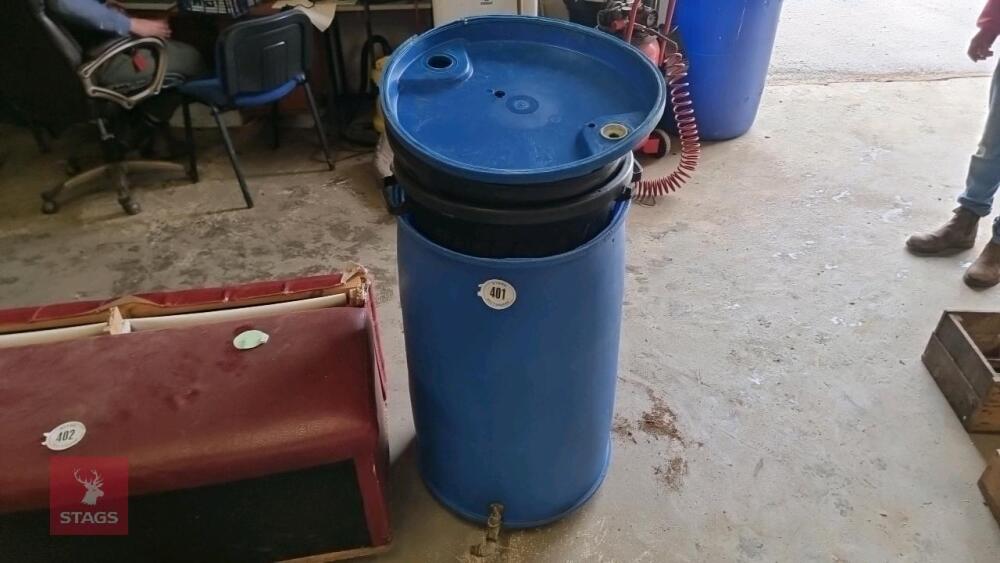 BLUE BARREL & 3 DUSTBINS