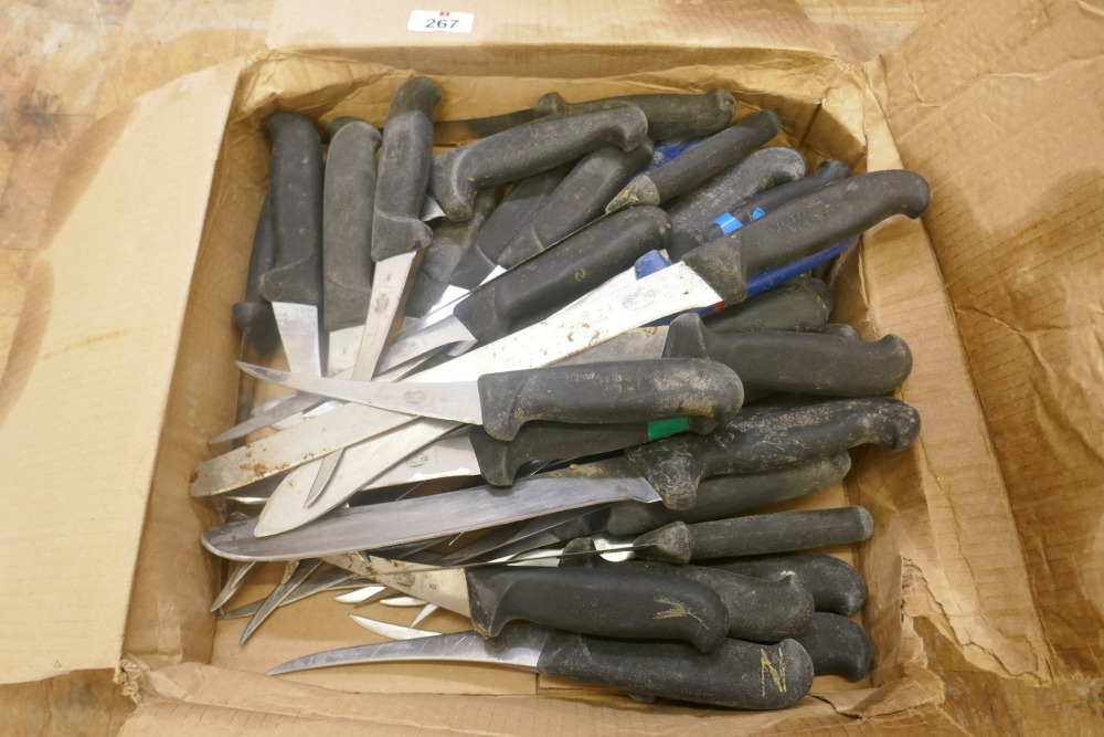 BOX OF MEAT CUTTING KNIVES