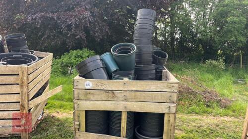 CRATE OF ASSORTED BLACK PLANT POTS