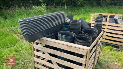 CRATE OF ASSORTED BLACK PLANT POTS