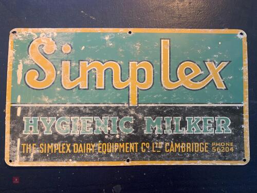 VINTAGE SIMPLEX MILKER SIGN