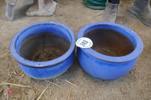 2 X BLUE PLANT POTS (CLAY)