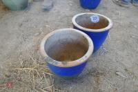 2 MATCHING BLUE PLANT POTS - 2