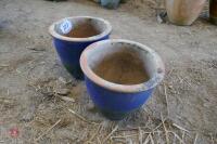 2 MATCHING BLUE PLANT POTS - 3