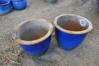 2 MATCHING BLUE PLANT POTS - 4