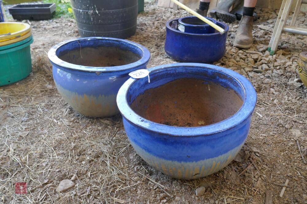 2 BLUE MATCHING PLANT POTS