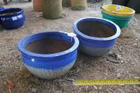 2 BLUE MATCHING PLANT POTS - 6