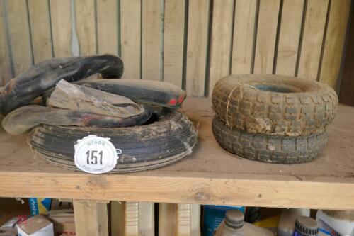 1 WHEELBARROW & 2 TROLLY TYRES