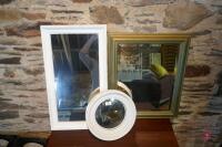 3 MIRRORS 1 x 13" Diameter (circular) - 1 x 20.5" W x 25" D (gold) - 1 x 16" W x 28" D (white) - 2