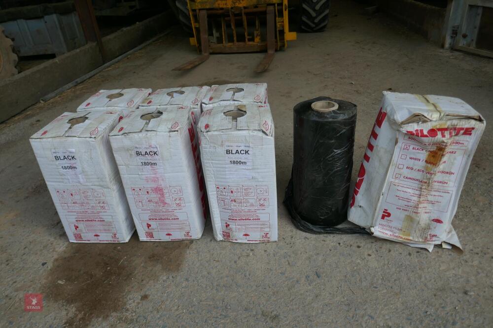 8 ROLLS OF 500MM BLACK BALE WRAP