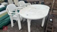 PLASTIC PATIO TABLE & 4 CHAIRS