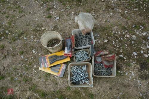 QTY OF BOLTS, WIRE BRUSHES, NAILS ETC