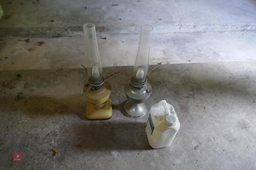 2 TILLY LAMPS + PART BOTTLE OF PARAFIN