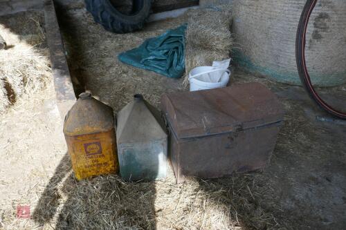 VINTAGE OIL CANS & CHEST (10)