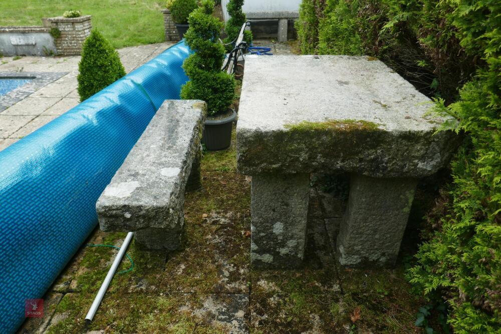 LARGE GRANITE TABLE AND BENCHES