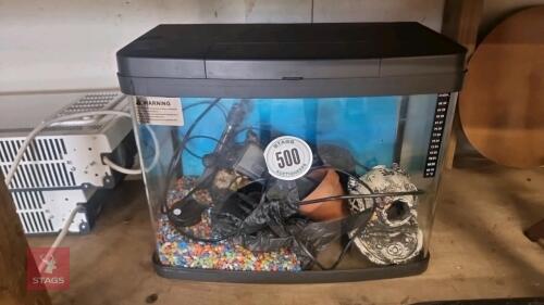 FISH TANK, WATER FILTER AND ORNAMENTS