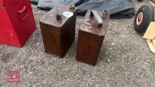 2 VINTAGE FUEL CANS C/W BRASS LIDS