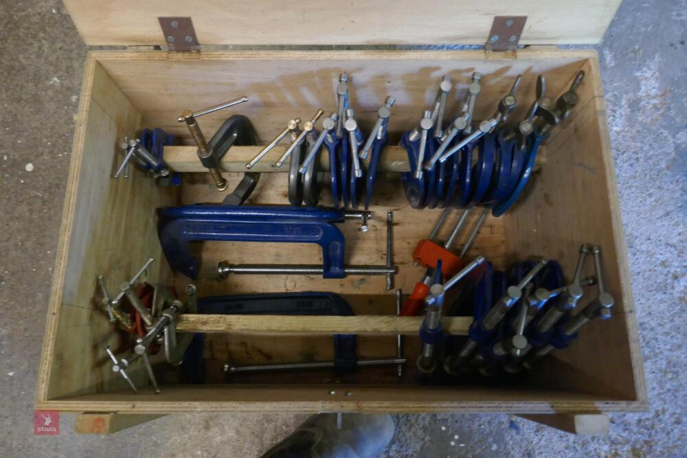 WHEELED BOX OF 36 MIXED G CLAMPS