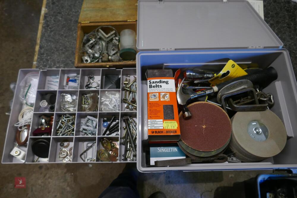 BOX OF SMALL TOOLS & WORKSHOP SUNDRIES