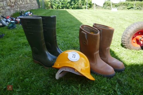 HARD HAT & 2 PAIRS SAFETY BOOTS