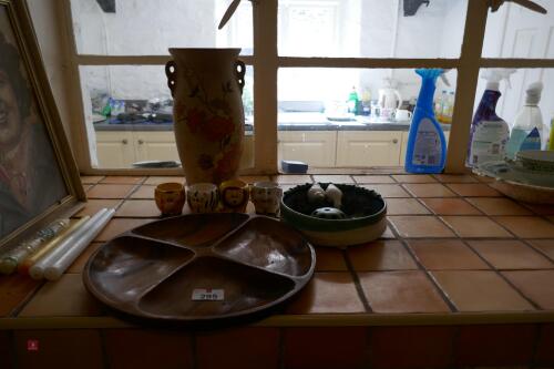 EGG CUPS, VASE & WOODEN DISH