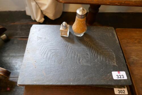 5 SLATE TABLE MATS PLUS 2 PEPPER POTS