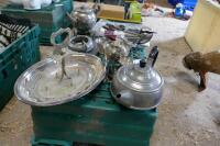 VARIETY OF TEAPOTS, CUTLERY + PLATES - 6